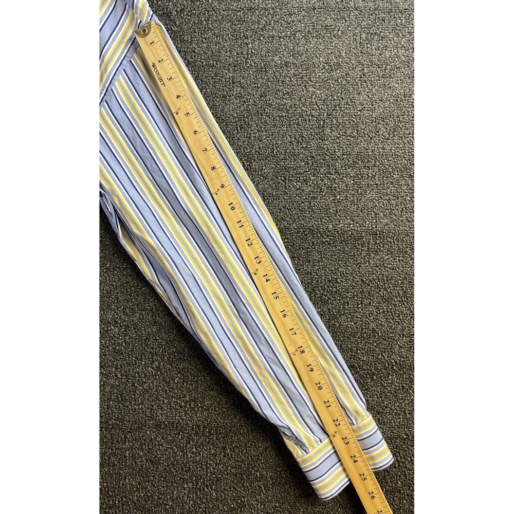 Tommy Hilfiger Mens XL Striped Button Down Shirt Blue Yellow 80s 2-Ply Fabric - Picture 7 of 8